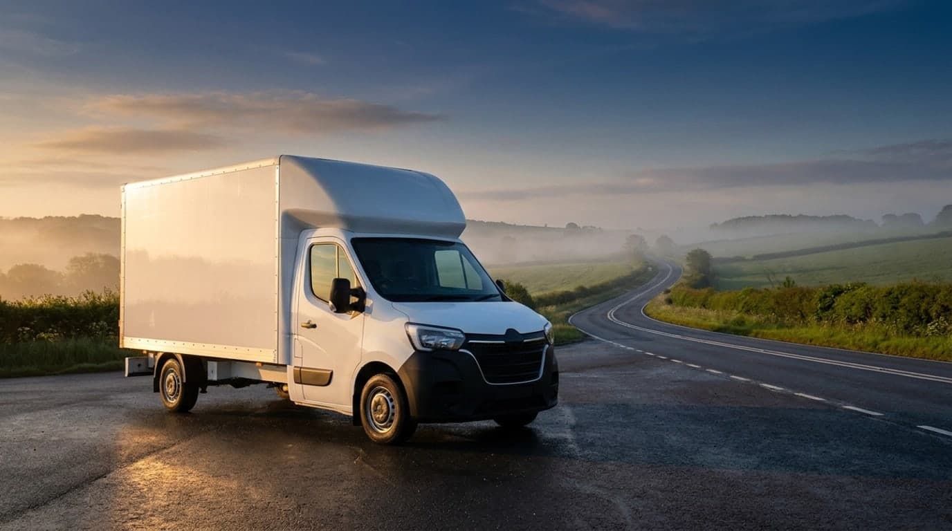 Raymond Logistics delivery van on the road at dawn